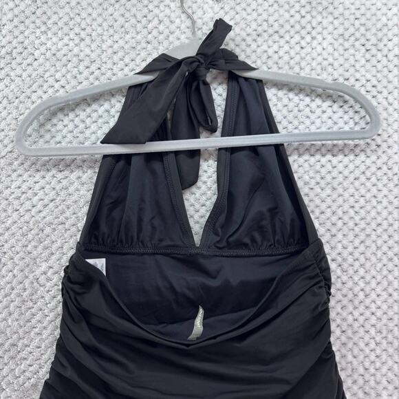 Lands End Swimsuit Womens 8 Black Once Piece Plunge V-Neck Halter Tie Sexy - Picture 7 of 12